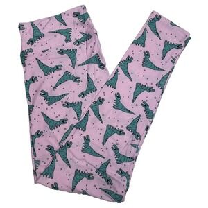 LuLaRoe Womens Leggings Size TC Pink Green Dinosaurs‎ Tall And Curvy NWT